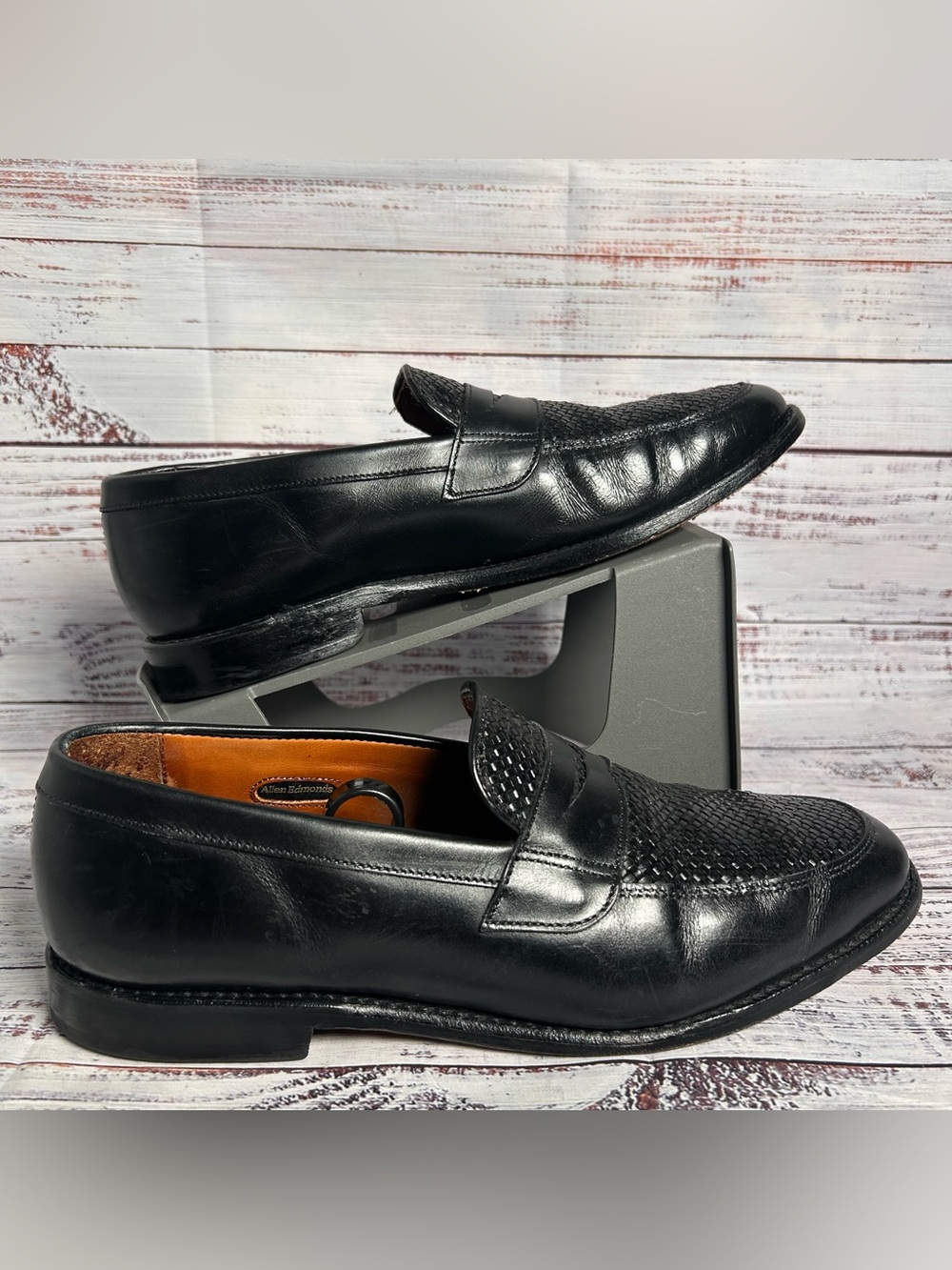 Allen Edmonds Lake Bluff Black Penny Loafers Woven Leather Men’s Size 10 D